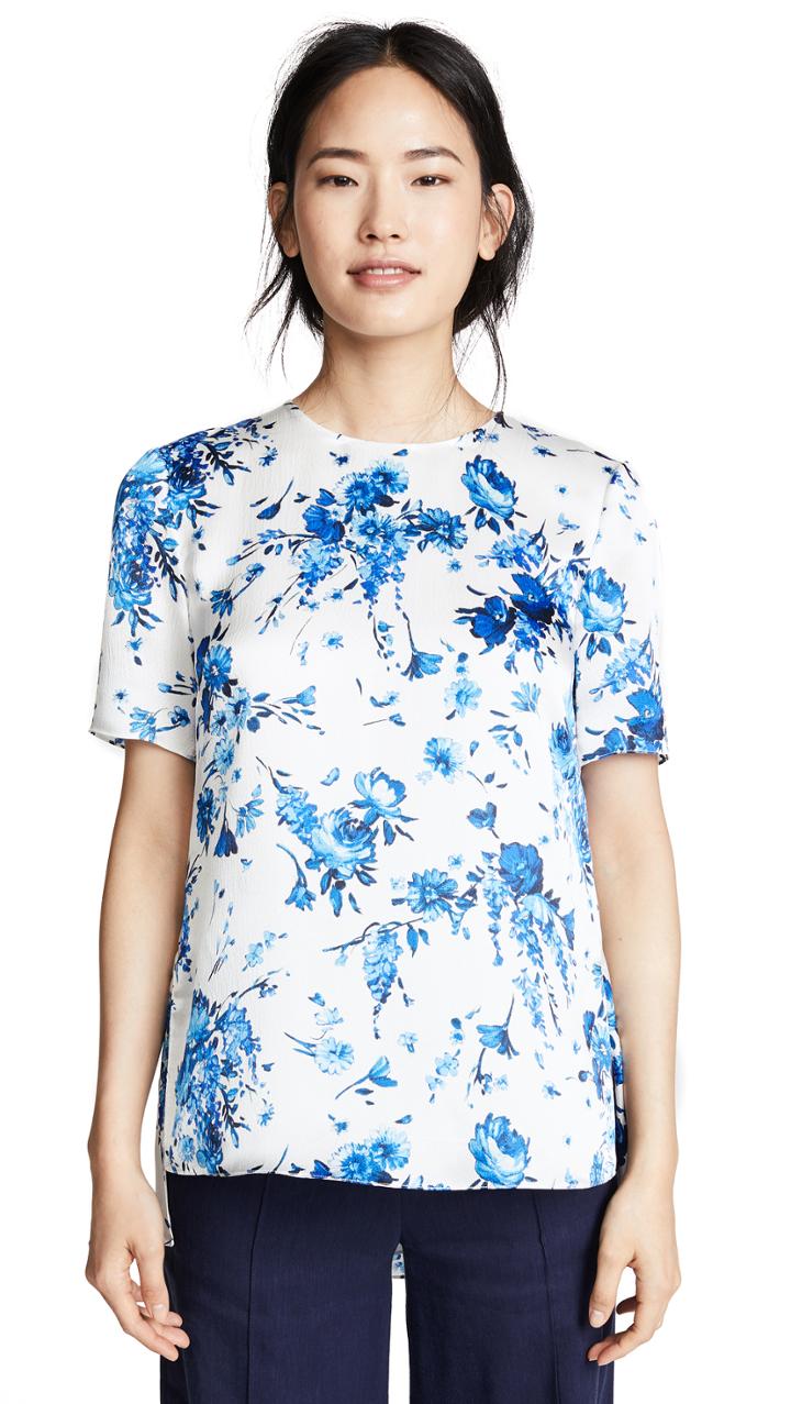 Adam Lippes Floral Hammered Silk Top