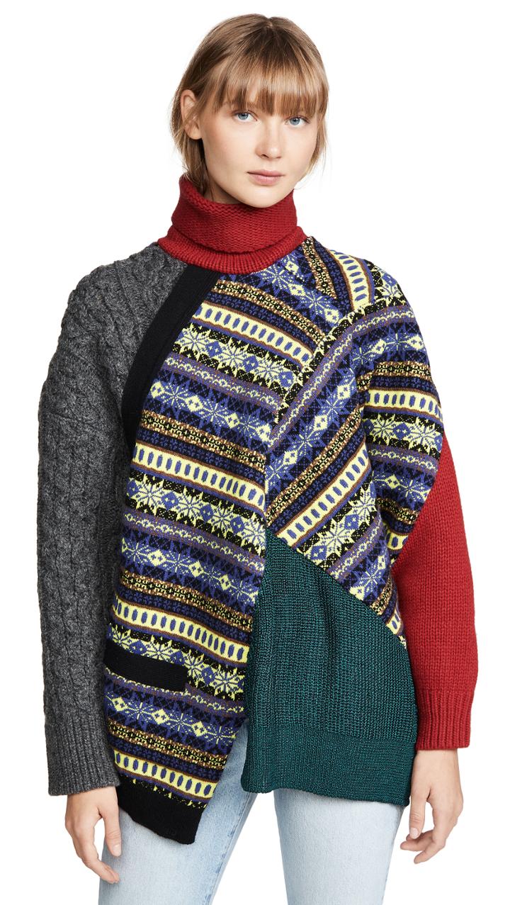 Kolor Mixed Print Patchwork Turtleneck