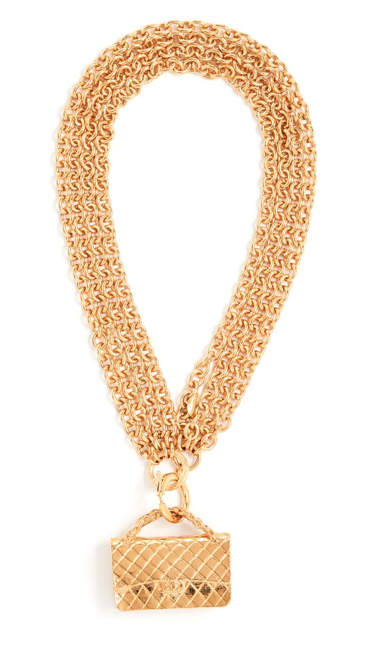 What Goes Around Comes Around Chanel Gold Flap Bag Necklace