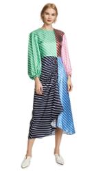 Tibi Delphina Stripe Shirred Long Dress