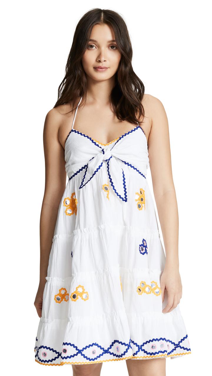 Juliet Dunn Cotton Rickrack Bow Tie Front Mini Dress