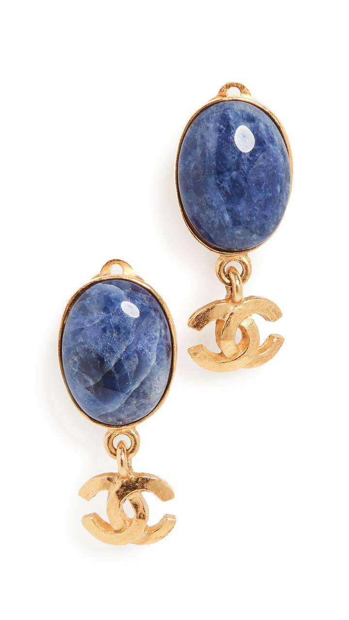 What Goes Around Comes Around Chanel Blue And Gold Dangler Earrings
