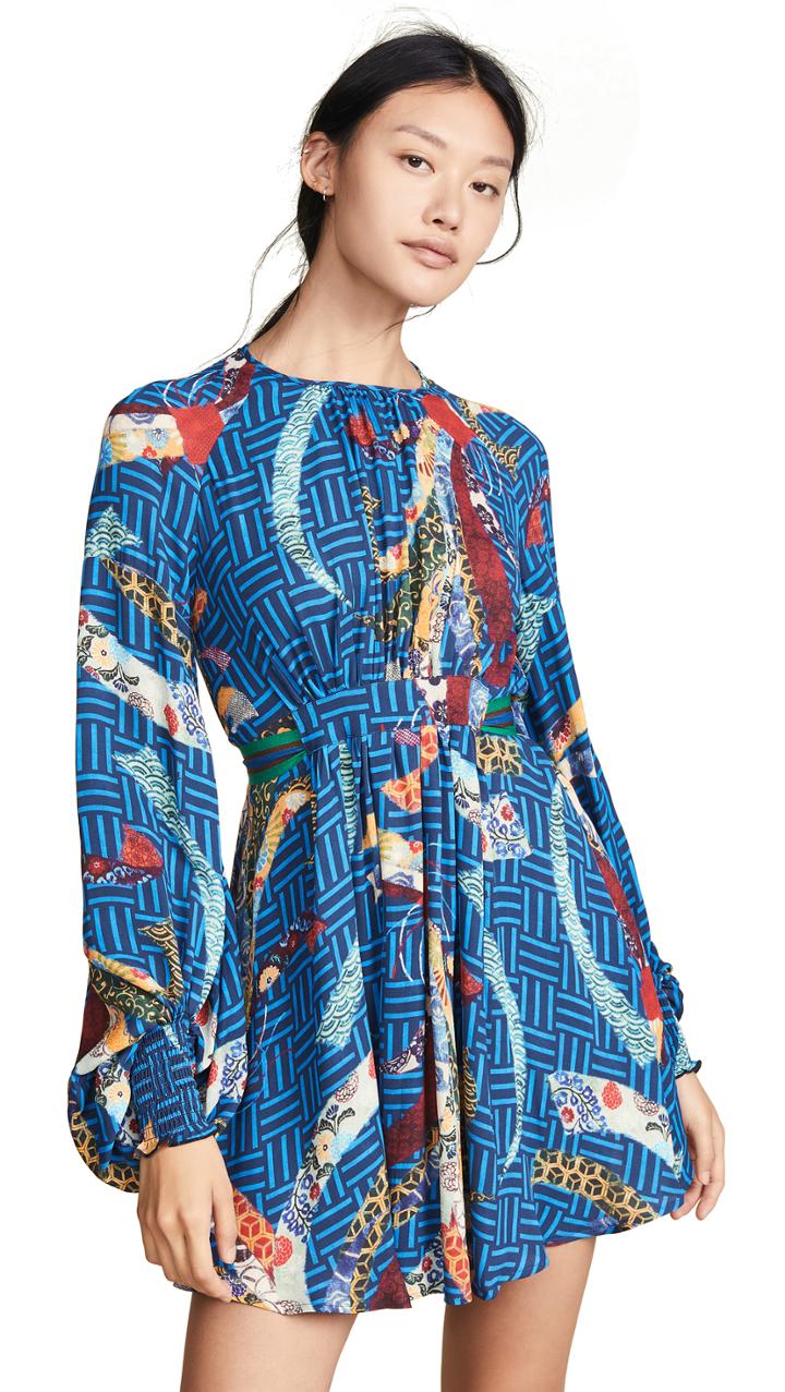 Stella Jean Bird Print Long Sleeve Dress