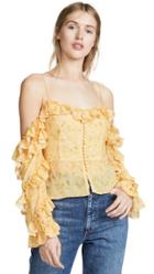 Divine Heritage Cold Shoulder Ruffle Sleeve Button Up Blouse