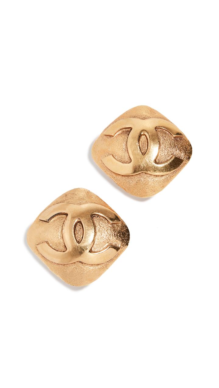What Goes Around Comes Around Chanel Gold Cc On Rough Square Earrings