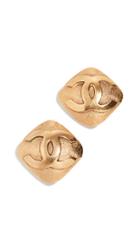 What Goes Around Comes Around Chanel Gold Cc On Rough Square Earrings