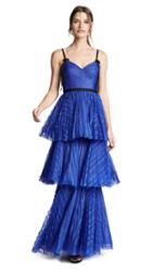 Marchesa Notte Sleeveless Striped Lace Tiered Gown