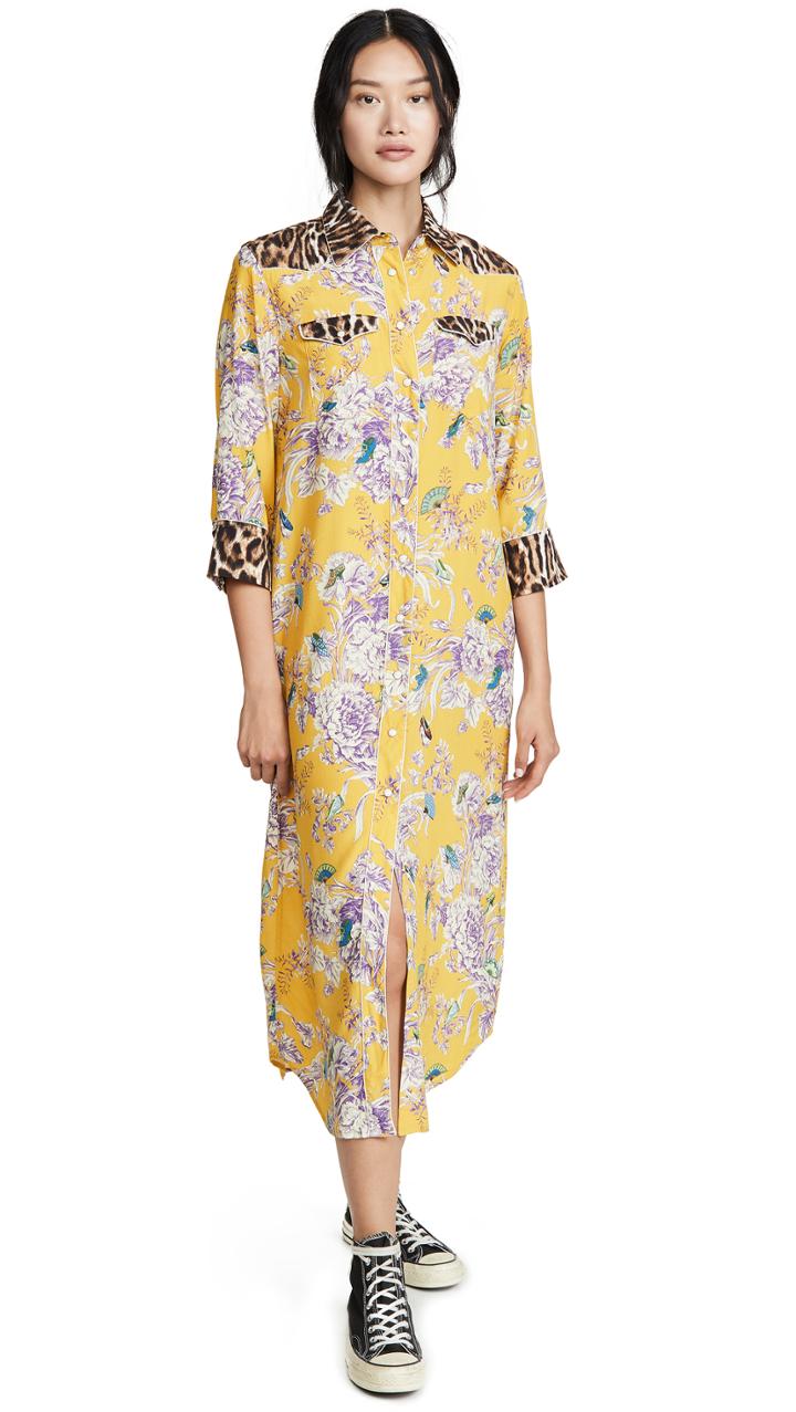 R13 3 4 Sleeve Cowboy Combo Dress