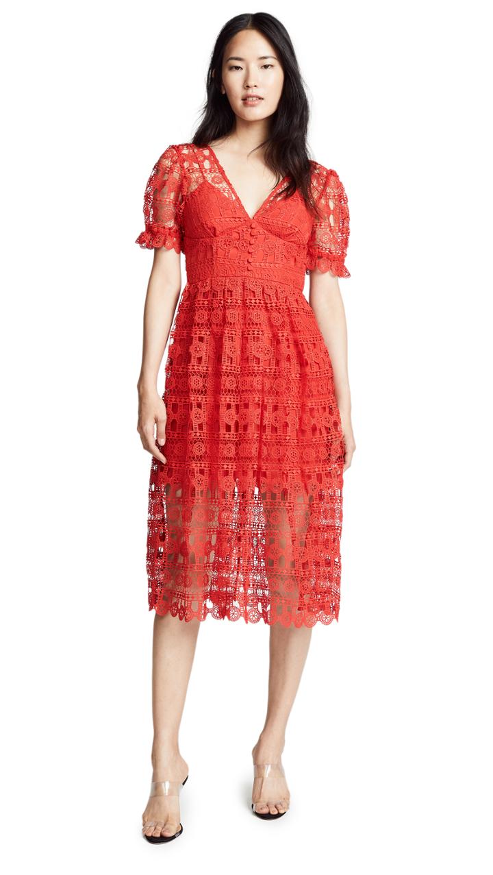 Self Portrait Red Lace Midi Dress