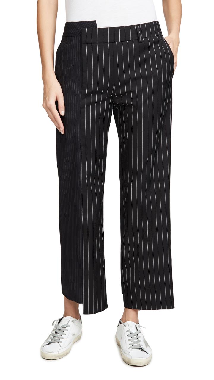 Monse Two Tone Pinstripe Asymmetrical Pants