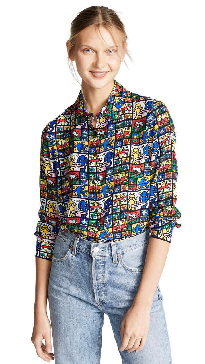 Alice Olivia Keith Haring Willa Polka Dot Top