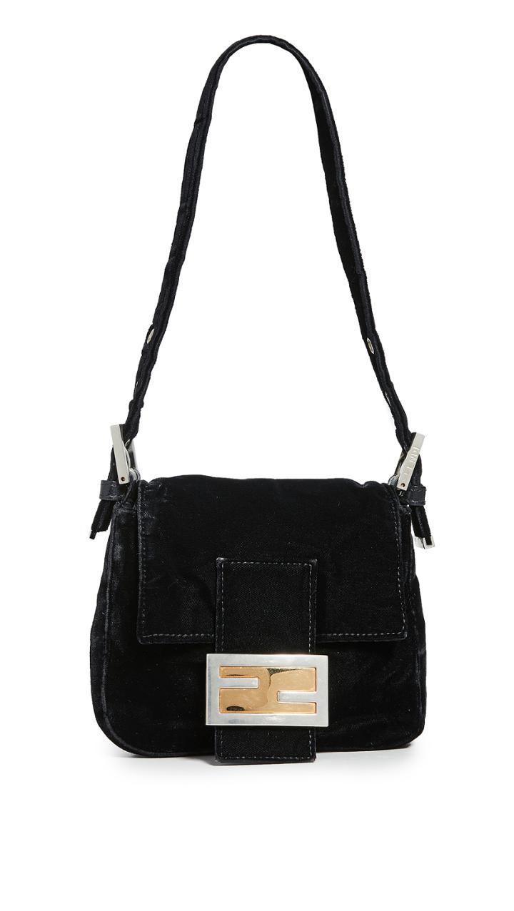 What Goes Around Comes Around Fendi Black Velvet Shoulder Bag