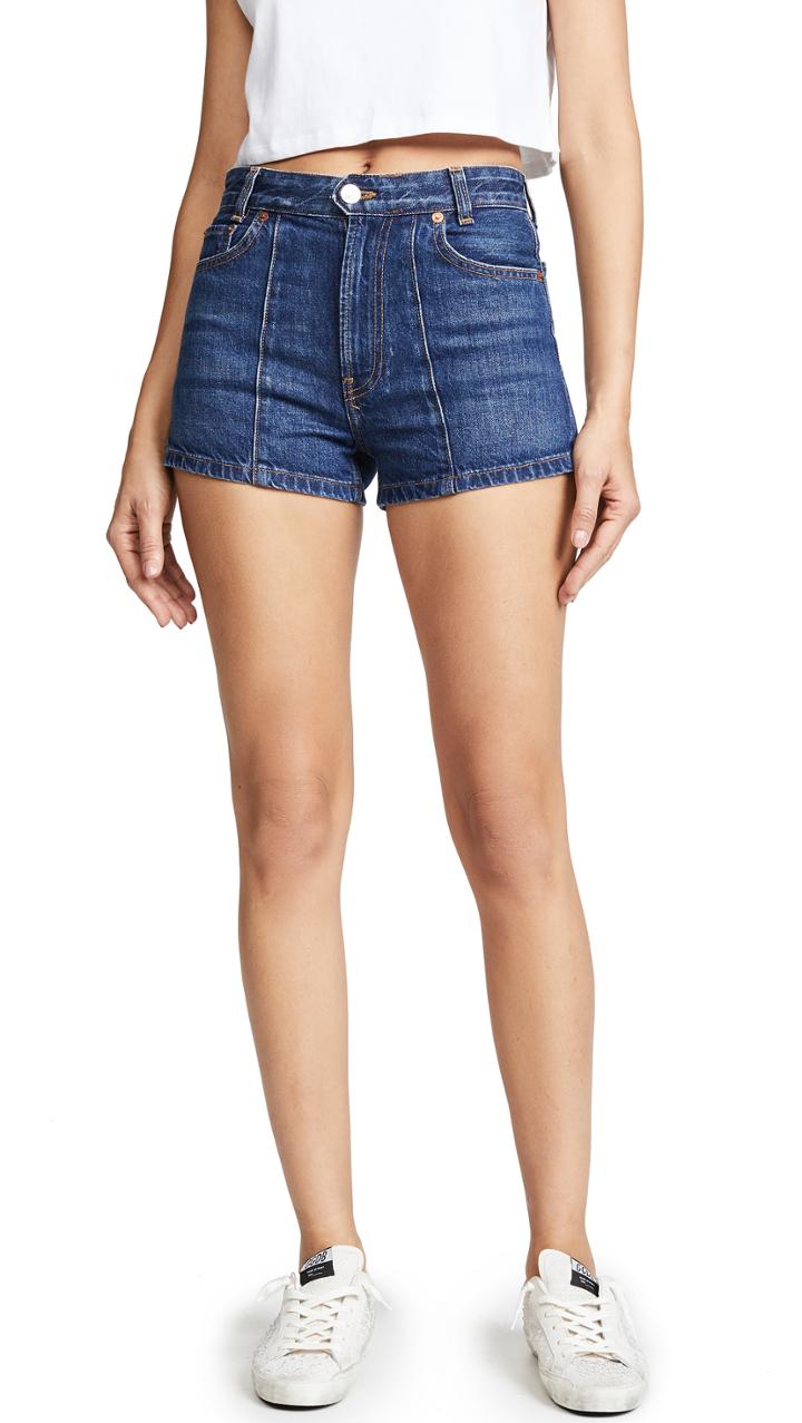 Re Done High Darted Button Tab Shorts