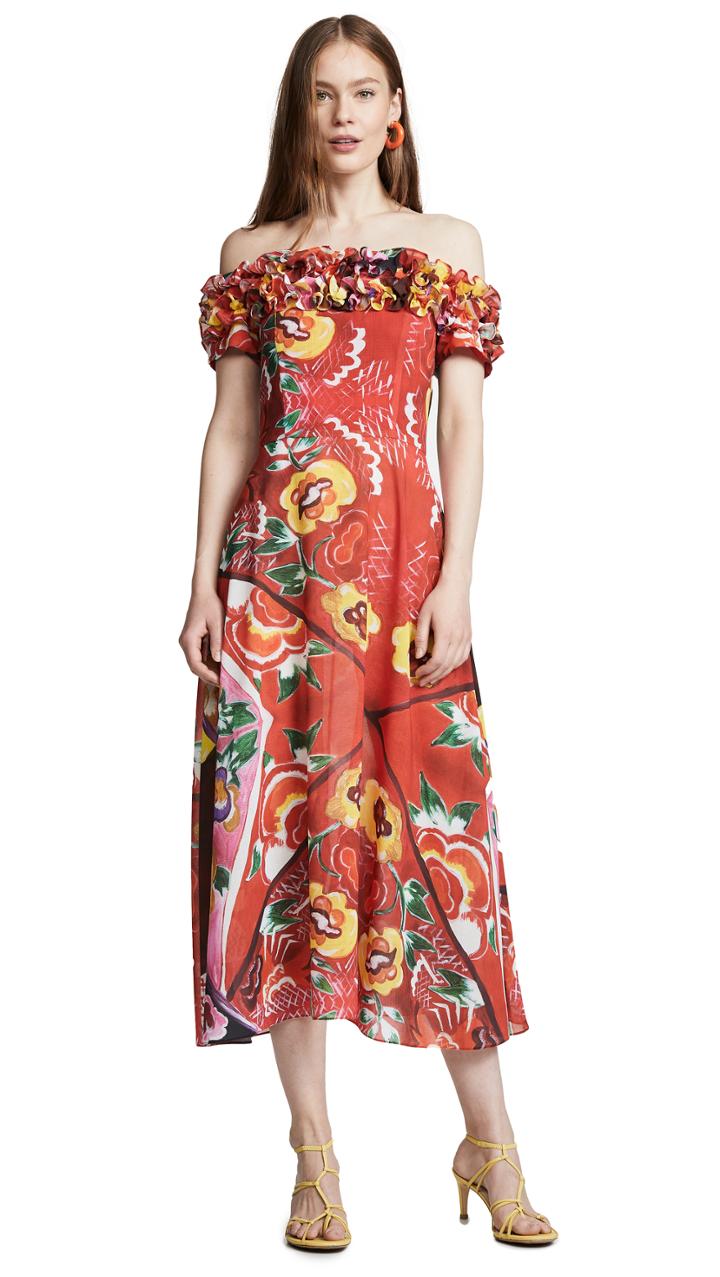 Tata Naka Off Shoulder Frilly Dress With Full Skirt