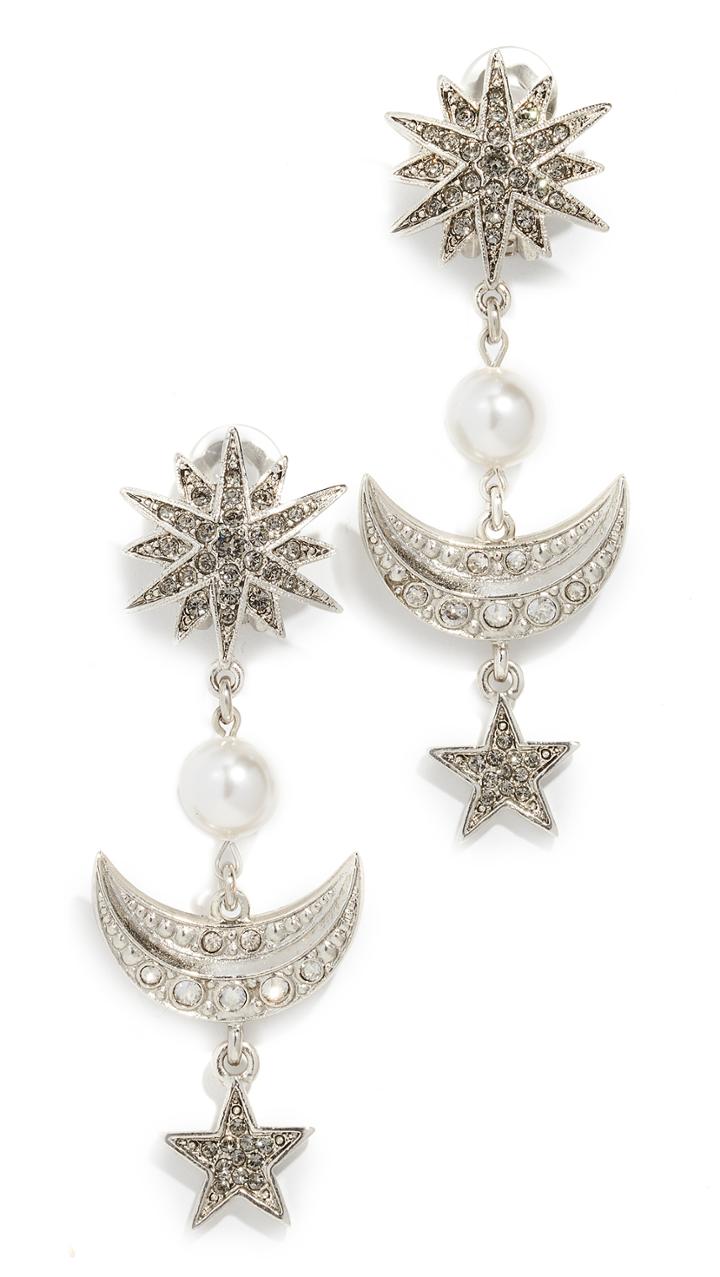 Oscar De La Renta Moon Stars Clip On Earrings