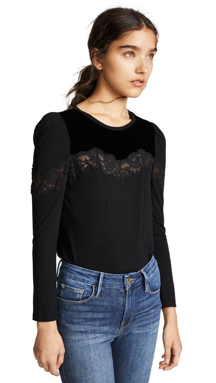 Rebecca Taylor Lace Velvet Long Sleeve Tee
