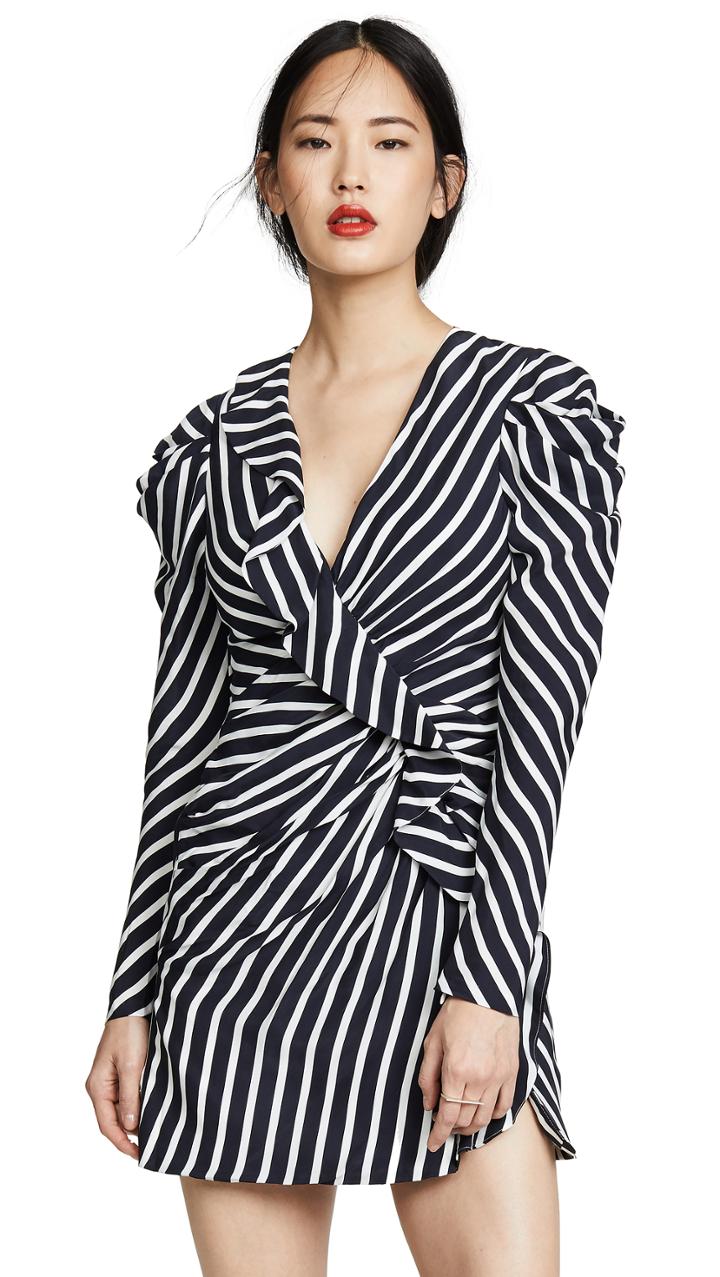 Jonathan Simkhai Stripe Ruffle Slit Dress