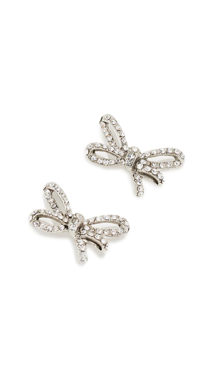Oscar De La Renta Pave Metal Bow Earrings