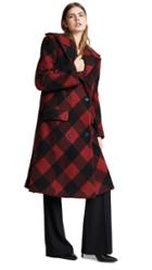 Pushbutton Plaid Double Breasted Coat