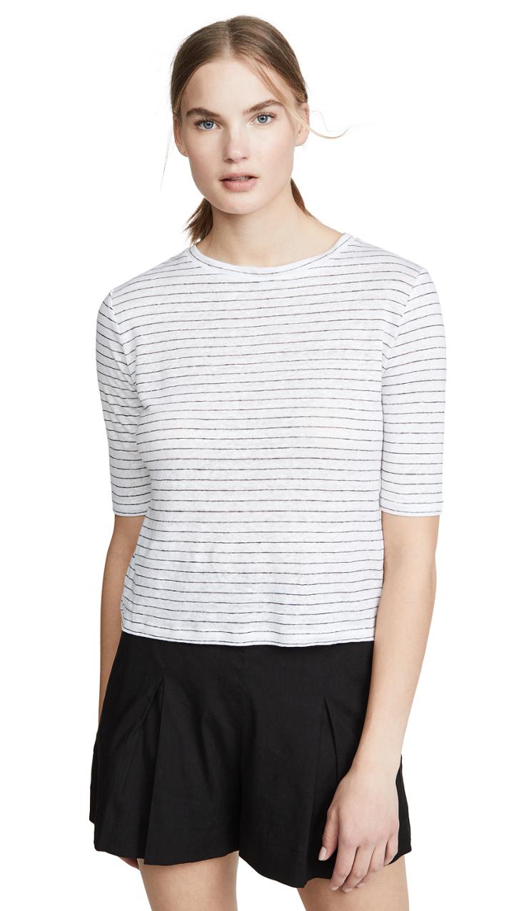 Vince Micro Stripe Elbow Sleeve Tee