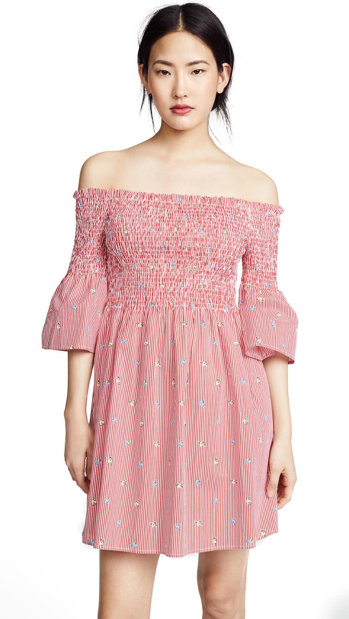 J O A Smocked Stripe Dress