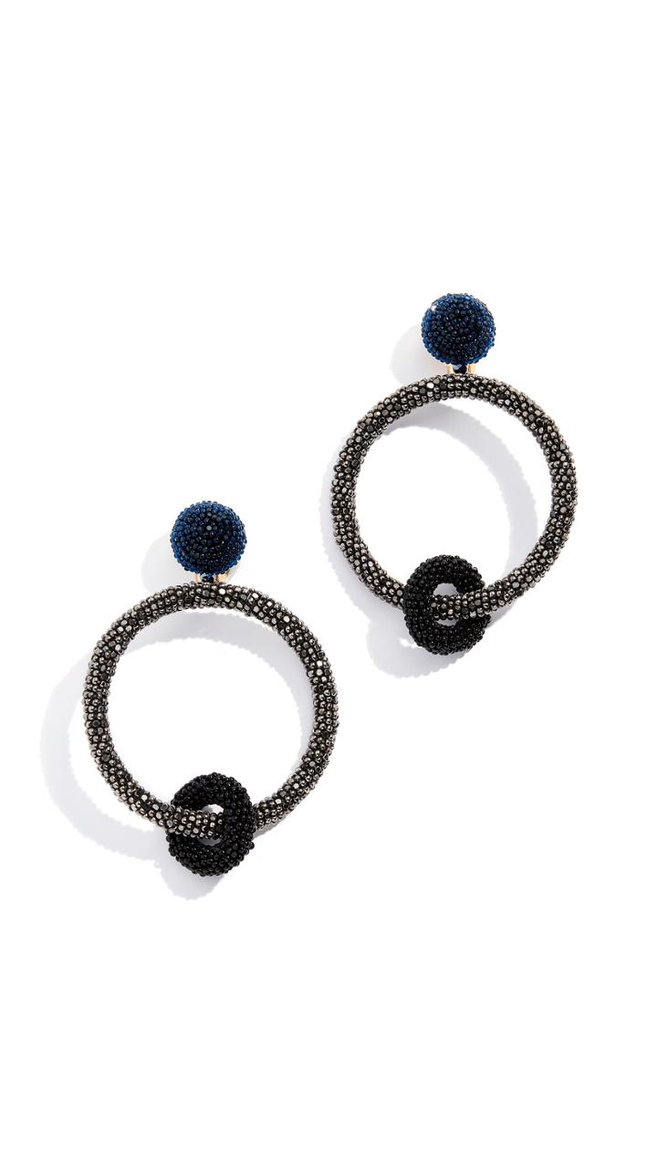 Oscar De La Renta Two Tone Beaded Double Hoop Earrings