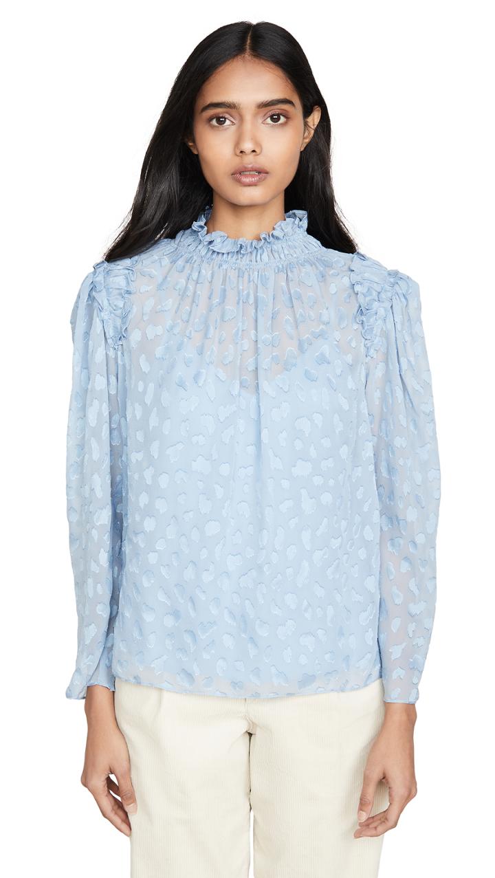 Rebecca Taylor Long Sleeve Leo Clip Top