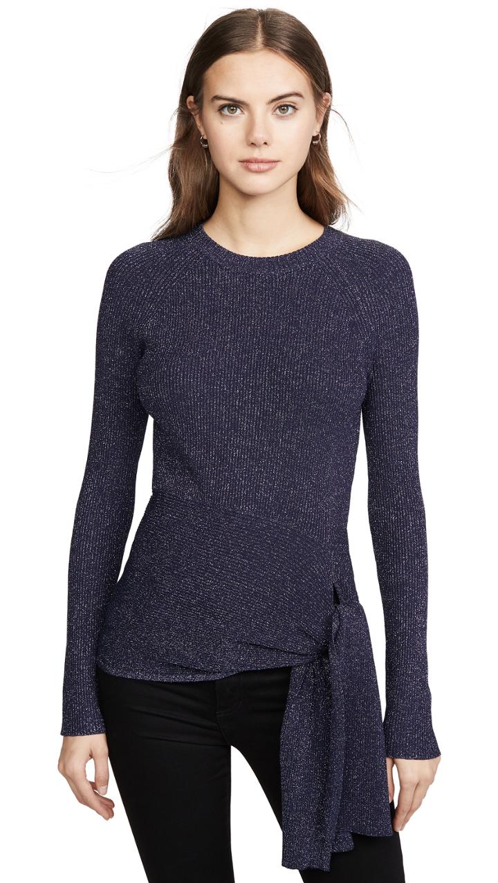 3 1 Phillip Lim Metallic Ribbed Pullover With Waist Tie