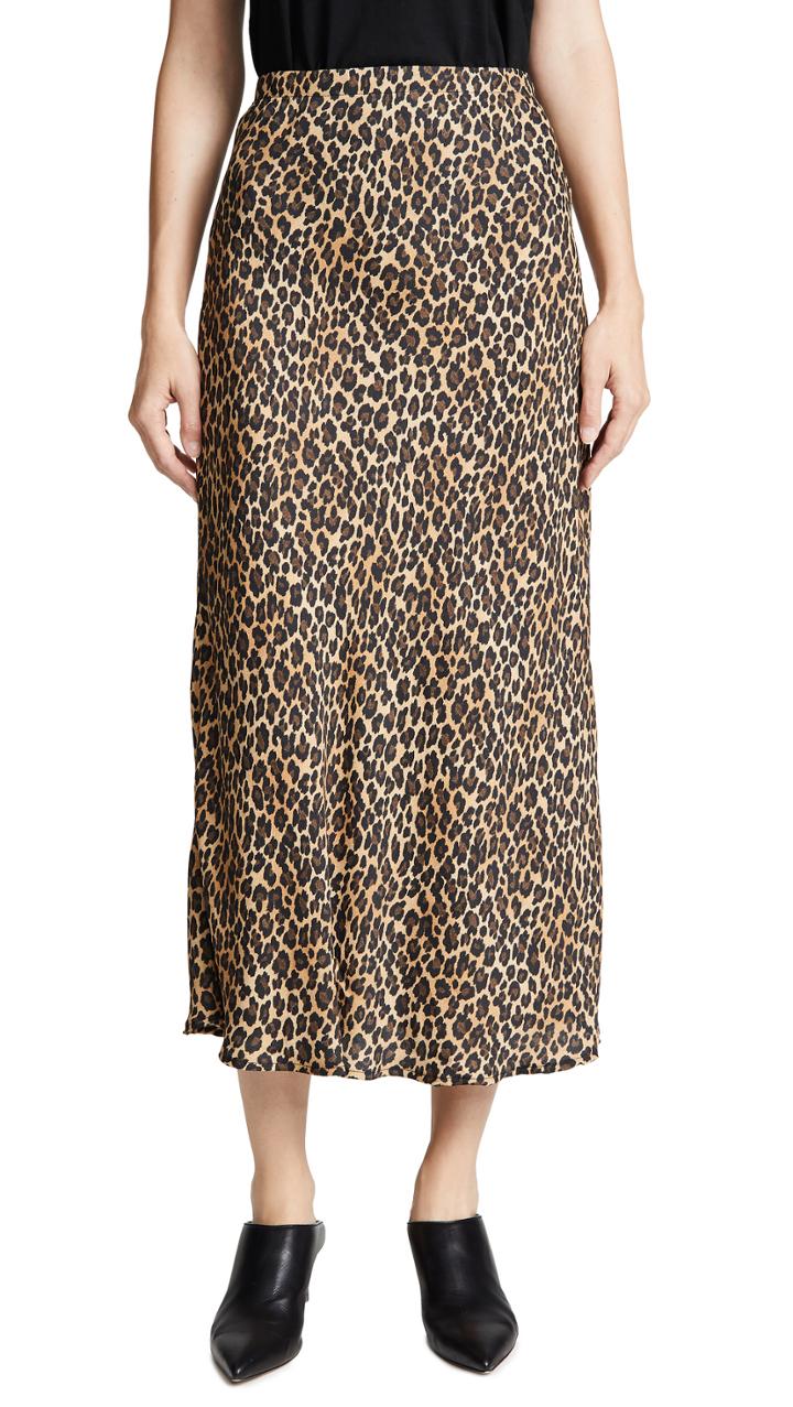 Three Dots Leopard Print Midi Skirt