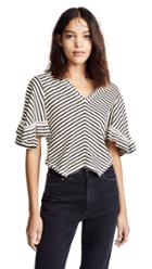 See By Chloe V Neck Stripe Ruffle Tee