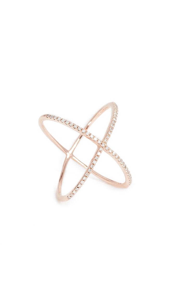Ef Collection 14k Gold Pave Rose Gold Diamond X Ring