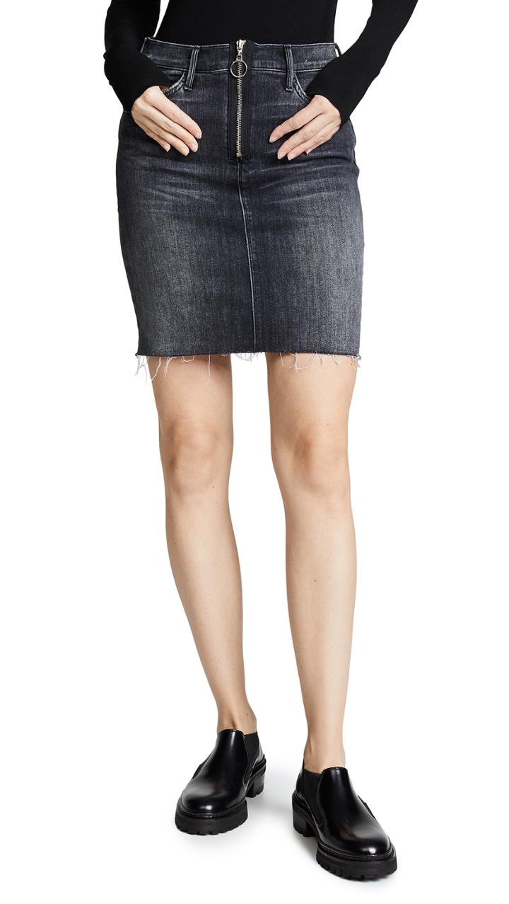 Mother The Swooner Exposed Zip Mini Skirt Fray