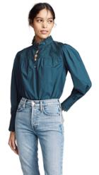 La Vie Rebecca Taylor Long Sleeve Embroidered Poplin Top