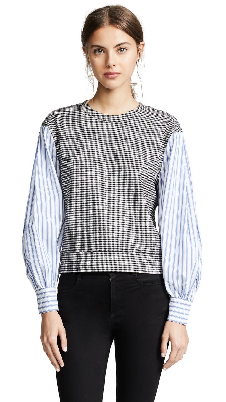 Derek Lam 10 Crosby Plaid Sweatshirt With Shirting Sleeves