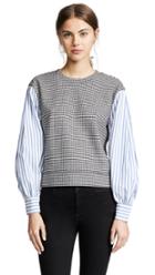 Derek Lam 10 Crosby Plaid Sweatshirt With Shirting Sleeves