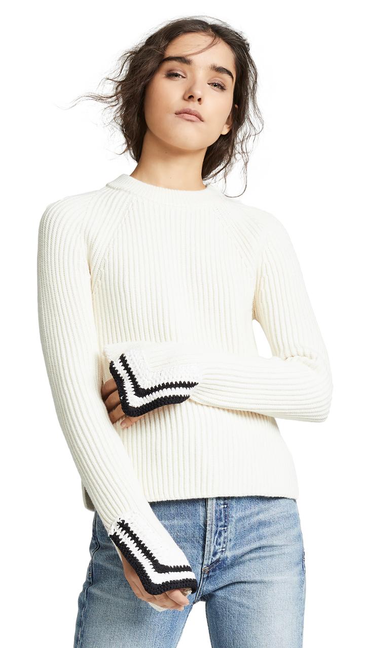 Helmut Lang Crochet Detail Crew Neck Sweater