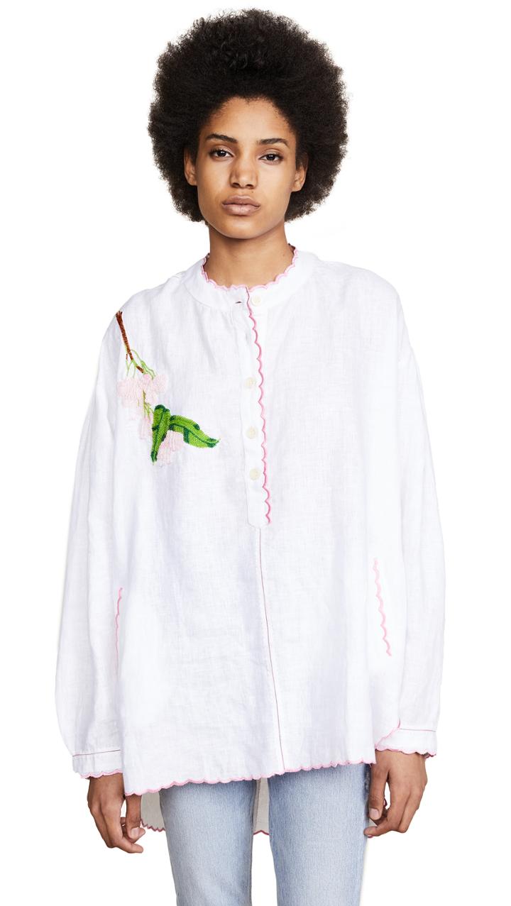 Natasha Zinko Linen Embroidered Long Sleeve Tunic