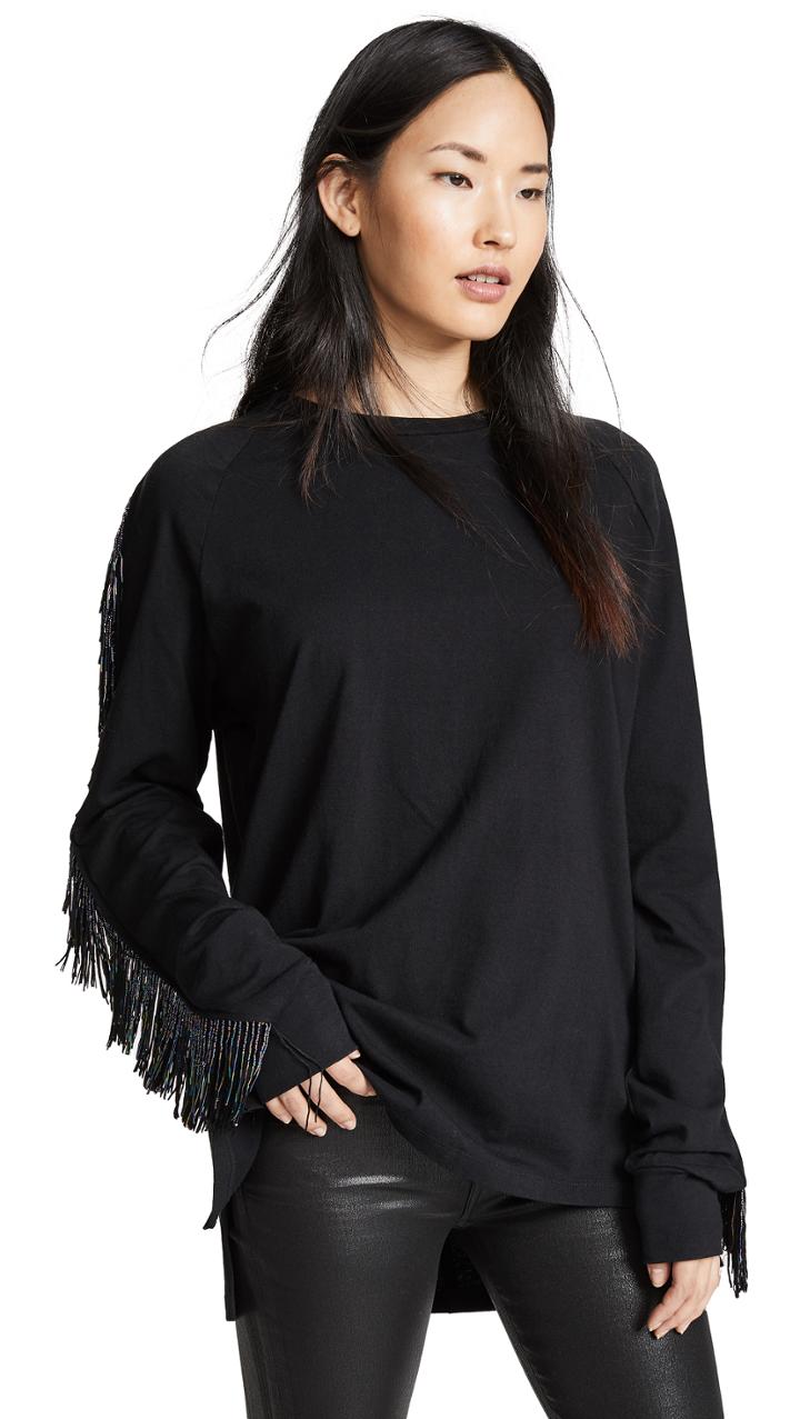 Baja East Beaded Fringe Long Sleeve Shirt