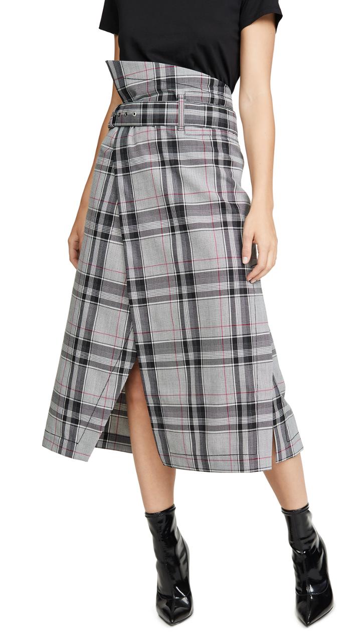 3 1 Phillip Lim Plaid Belted Topstitch Skirt