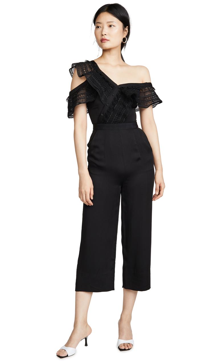 Self Portrait One Shoulder Frilled Jumpsuit