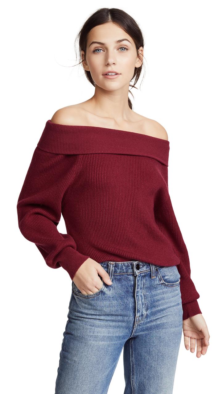 Ryan Roche Off Shoulder Cashmere Sweater