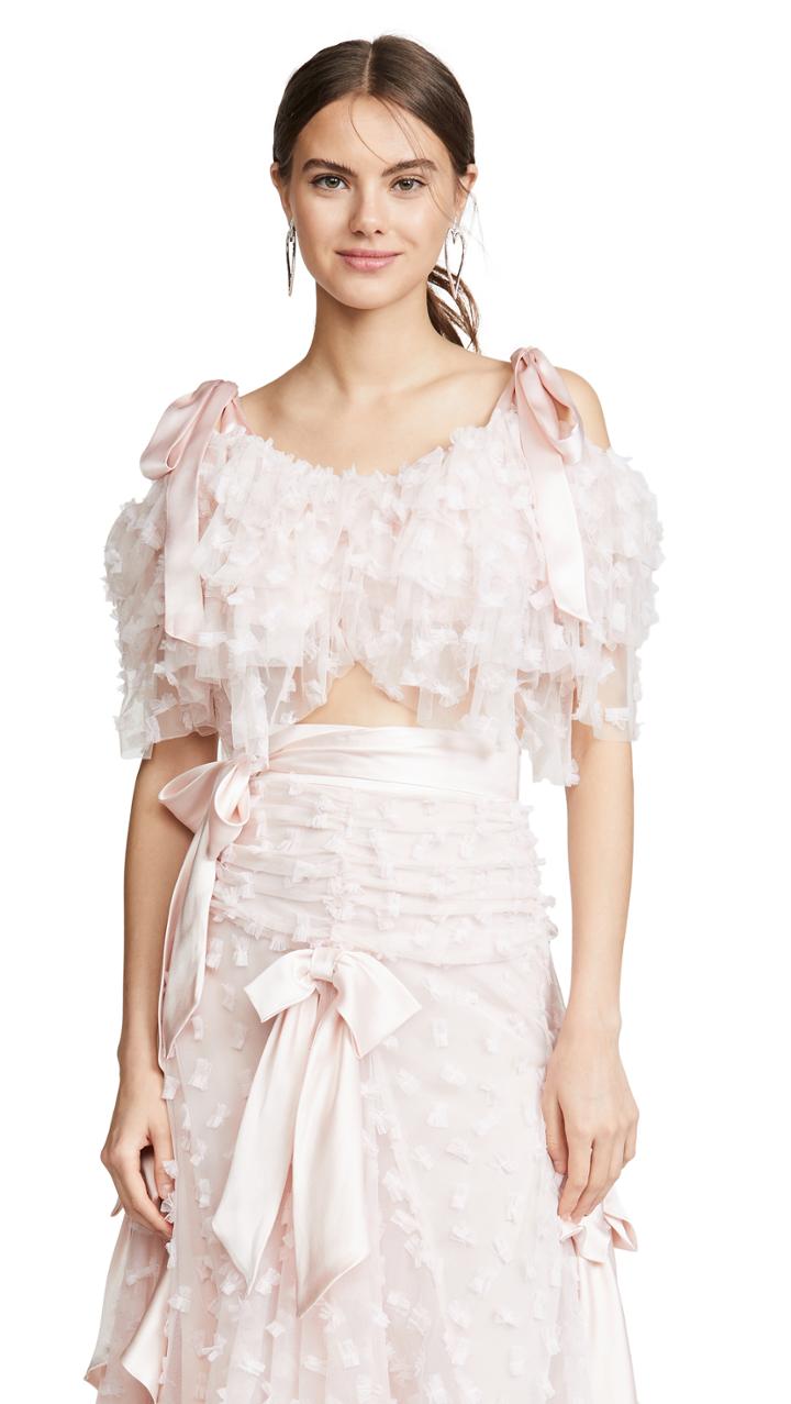 Rodarte Embroidered Tiered Off Shoulder Blouse
