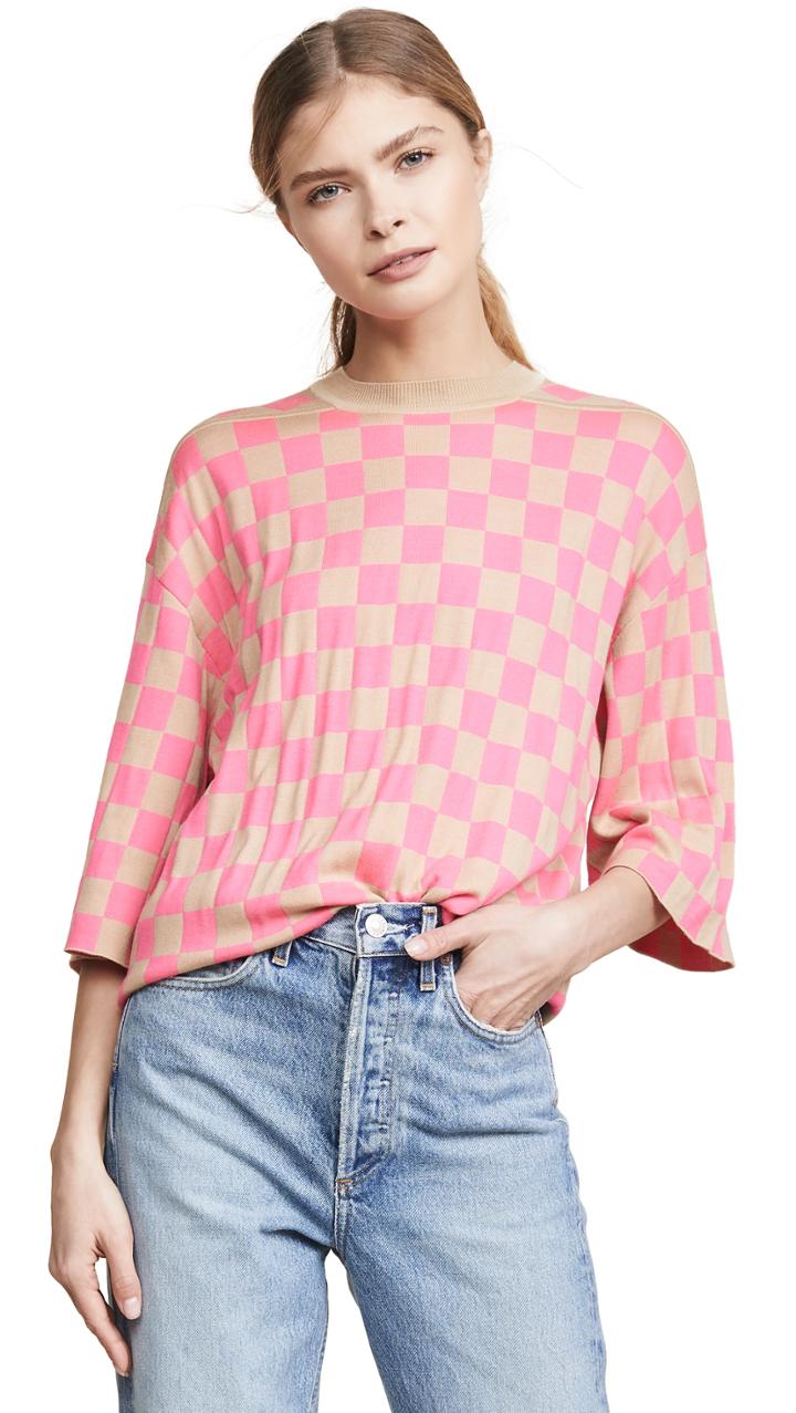 Adam Lippes Checkerboard Crew Neck Sweater