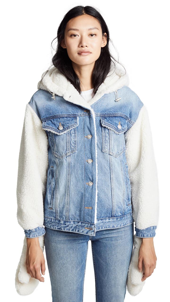 Sjyp Sherpa Hoodie Denim Jacket