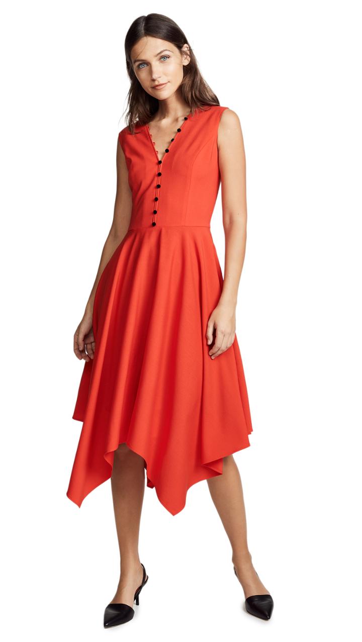 Adeam Buttoned V Neck Handkerchief Dress
