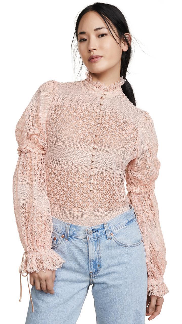 Jonathan Simkhai Mixed Knit Puff Sleeve Bodysuit