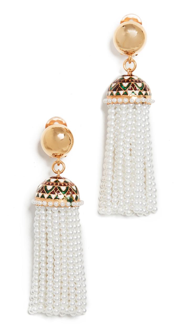 Oscar De La Renta Long Beaded Tassel Earrings