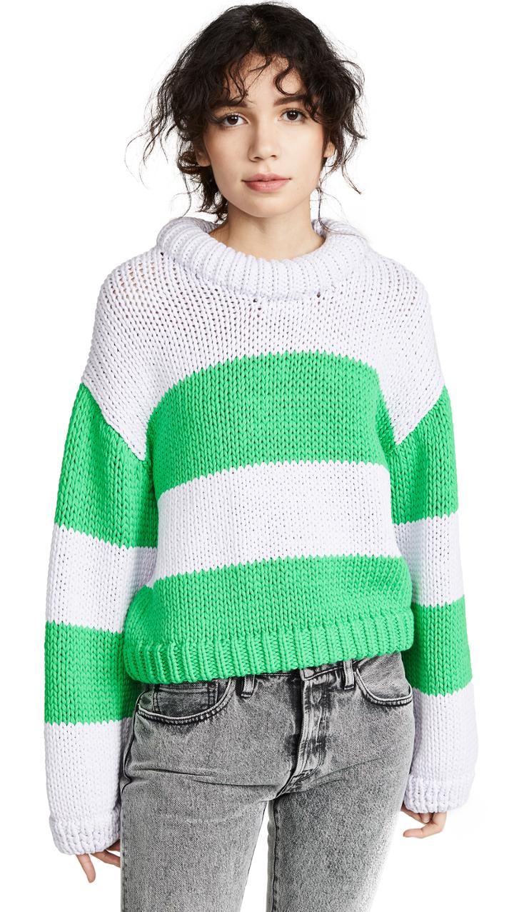 Tibi Striped Cropped Pullover