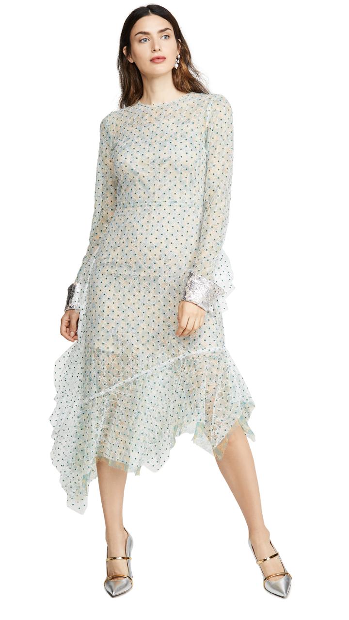 Anais Jourden Green Duo Lace Midi Dress