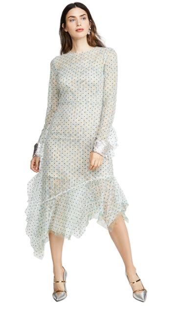 Anais Jourden Green Duo Lace Midi Dress